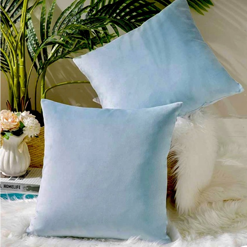 Pair of Light Blue Velvet Pillow Covers
